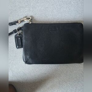 Coach Black Leather Wristlet with Embossed Logo